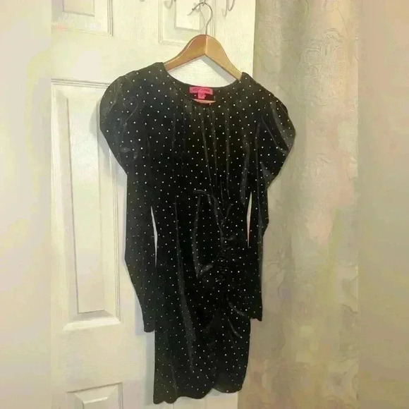 Betsey Johnson Power Sleeve Black Silver Dot Velvet Dress - Size M - Picture 3 of 3